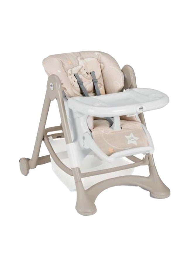 Cam - Campione High Chair - Luna Bear- Feeding Chair, From 0 To 36 Months, Comfortable, Soft Padding, 5-Point Safety Harness, Rear Castors With Brake, 2 Adjustable And Removable Trays