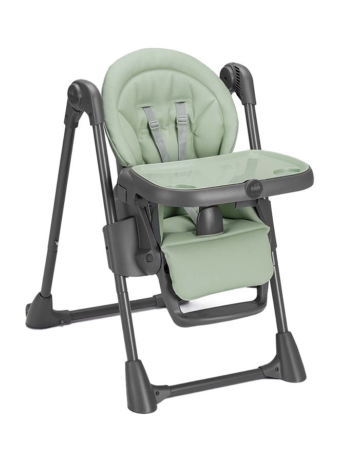 Cam - Pappananna Icon High Chair - Green - Feeding Chair For Baby, Ultra Modern  High Chair, From 6 Months To 15 Kg, Soft Padding, 5-Point Safety Harness, Rear Castors, Super Compact.Made In Italy
