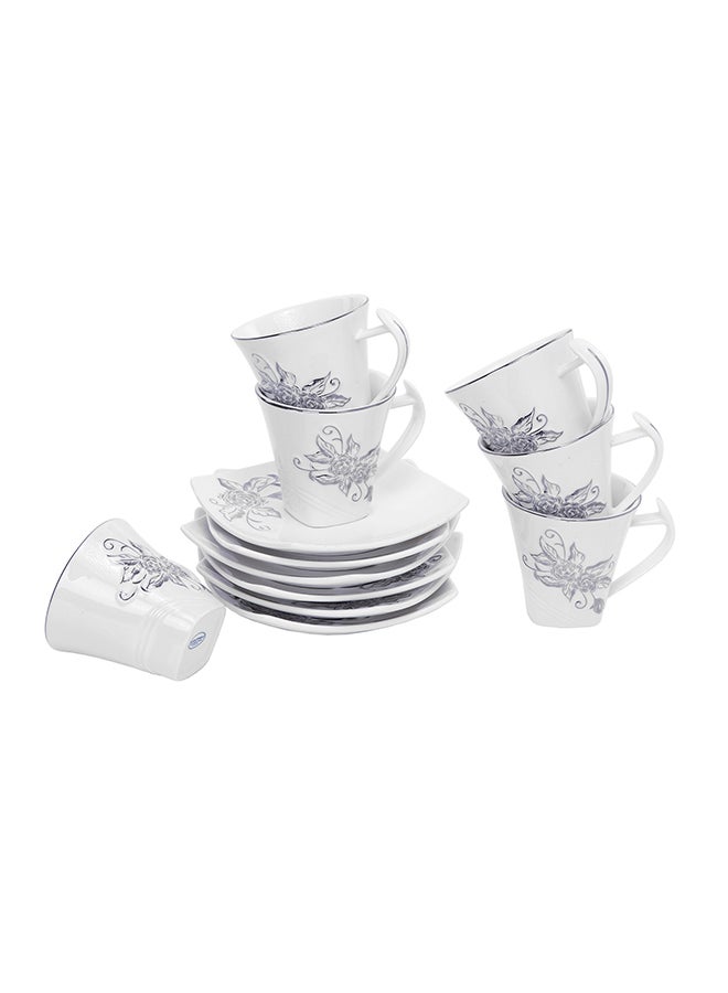 12-Piece Square Cup And Saucer Set White 220ml