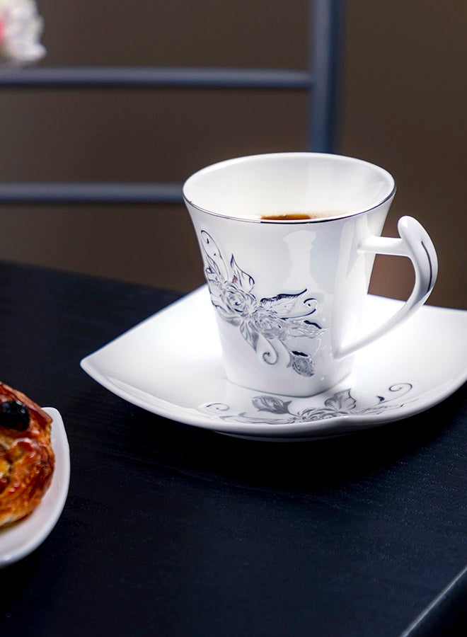 12-Piece Square Cup And Saucer Set White 220ml