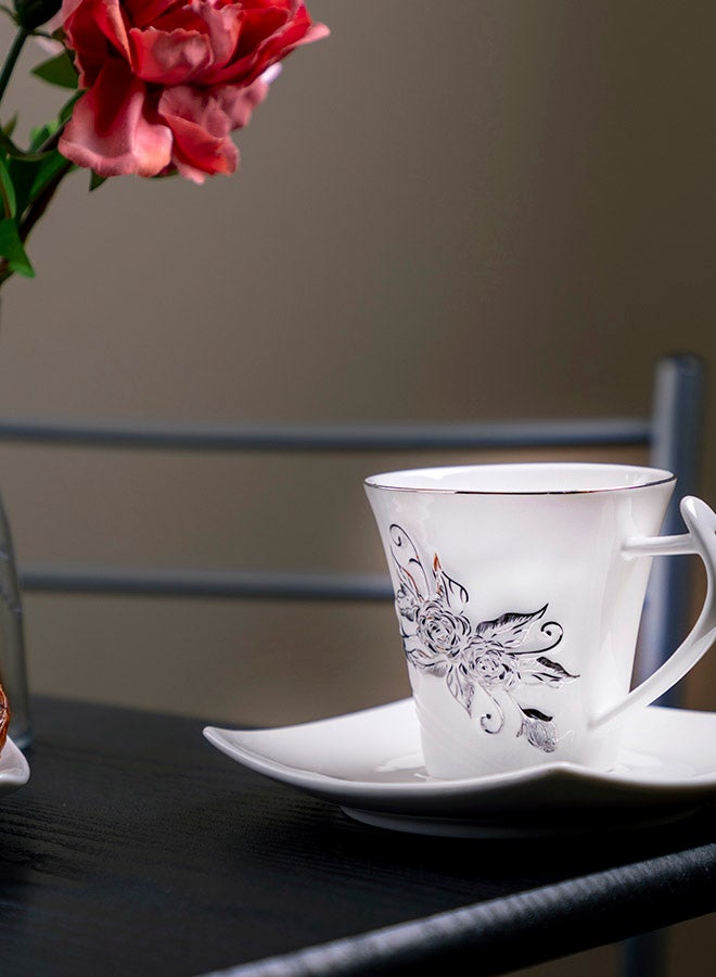 12-Piece Square Cup And Saucer Set White 220ml