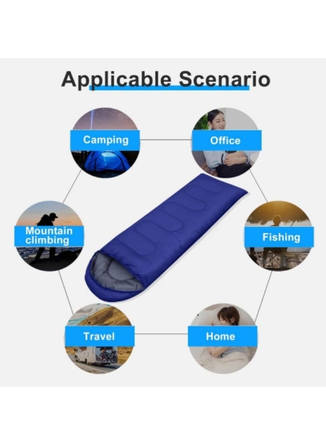 Sleeping Bags Camping with Compression Sack, Ultralight Backpacking Sleeping Bags with Zipper, Suitable for Warm & Cold Weather for Hiking, Traveling, Outdoor Adventure Blue