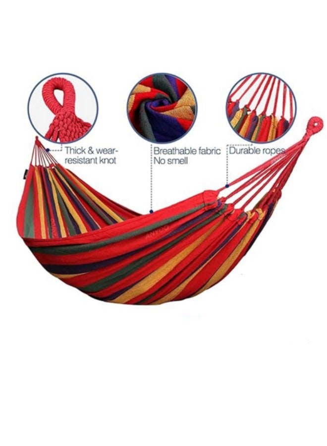 Single Double Hammock with Stand, Portable Camping Hammock Space-saving Steel Stand, Adjustable Base Height Canvas Hammock Set, 450lb Capacity with Carry Bag