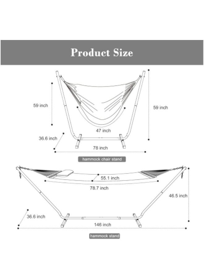 Single Double Hammock with Stand, Portable Camping Hammock Space-saving Steel Stand, Adjustable Base Height Canvas Hammock Set, 450lb Capacity with Carry Bag