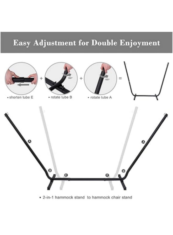 Single Double Hammock with Stand, Portable Camping Hammock Space-saving Steel Stand, Adjustable Base Height Canvas Hammock Set, 450lb Capacity with Carry Bag