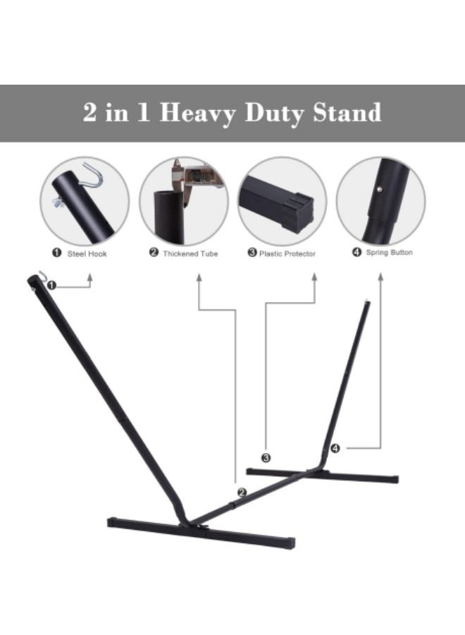 Single Double Hammock with Stand, Portable Camping Hammock Space-saving Steel Stand, Adjustable Base Height Canvas Hammock Set, 450lb Capacity with Carry Bag