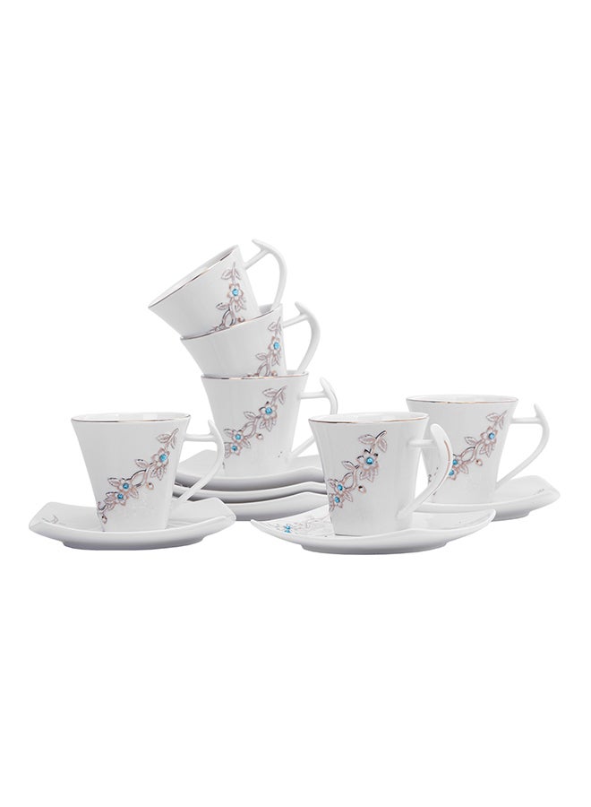 12-Piece Bone Square Cup And Saucer Set White/Gold 220ml