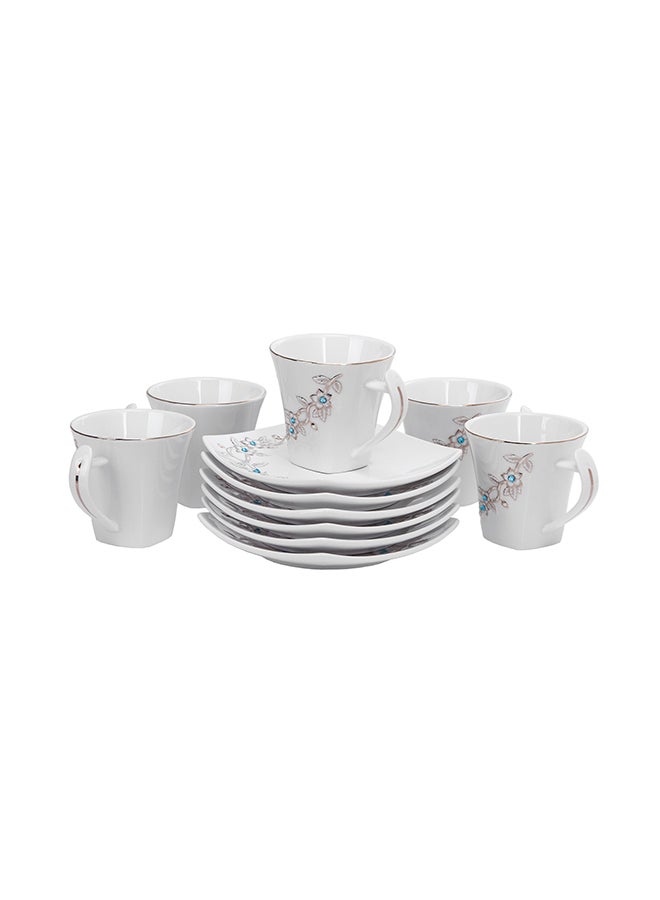 12-Piece Bone Square Cup And Saucer Set White/Gold 220ml