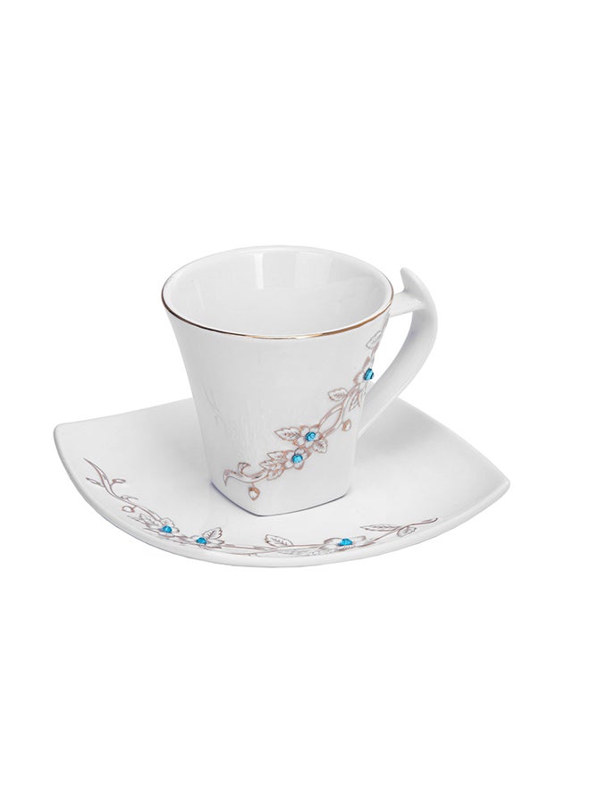 12-Piece Bone Square Cup And Saucer Set White/Gold 220ml