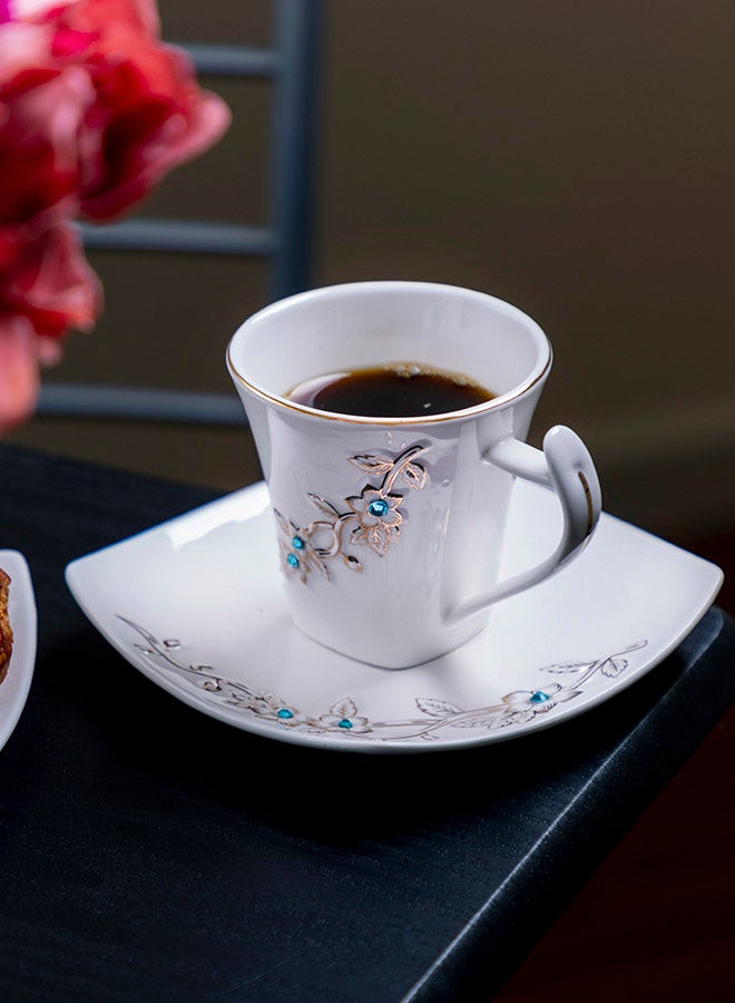 12-Piece Bone Square Cup And Saucer Set White/Gold 220ml