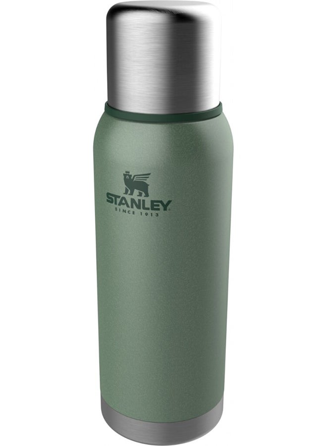 Adventure Stainless Steel Vacuum Bottle 1L / 1.1QT Hammertone Green – BPA FREE Stainless Steel Thermos | Keeps Cold or Hot for 24 Hours | Leakproof Lid Doubles as Cup | Lifetime Warranty