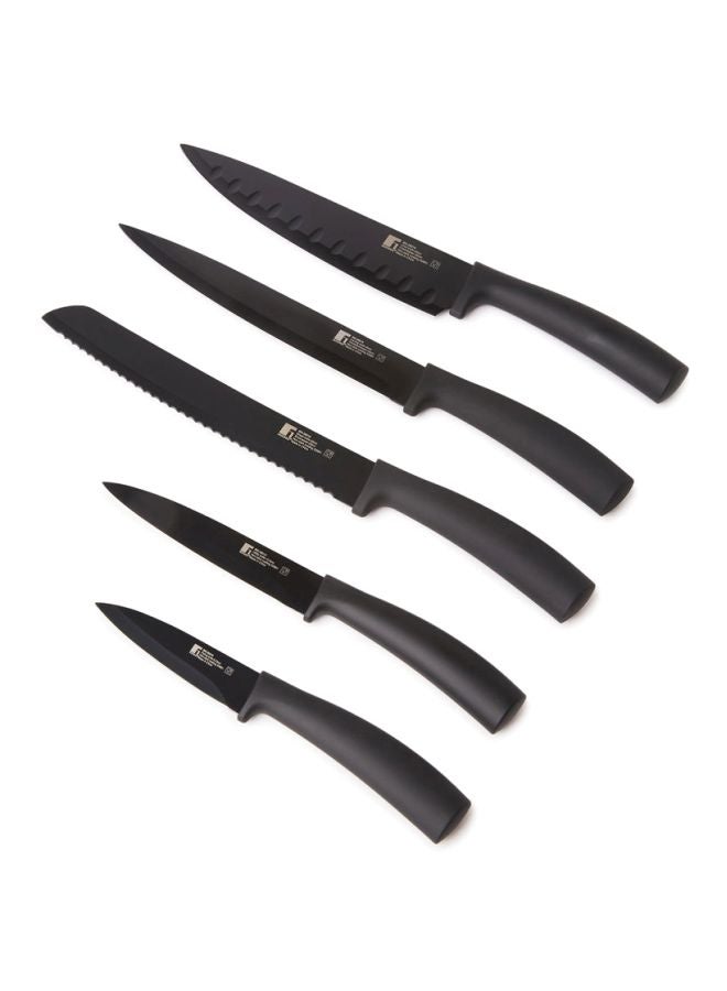 6-Piece Stainless Steel Knife With Holder Set Black/Silver/Clear