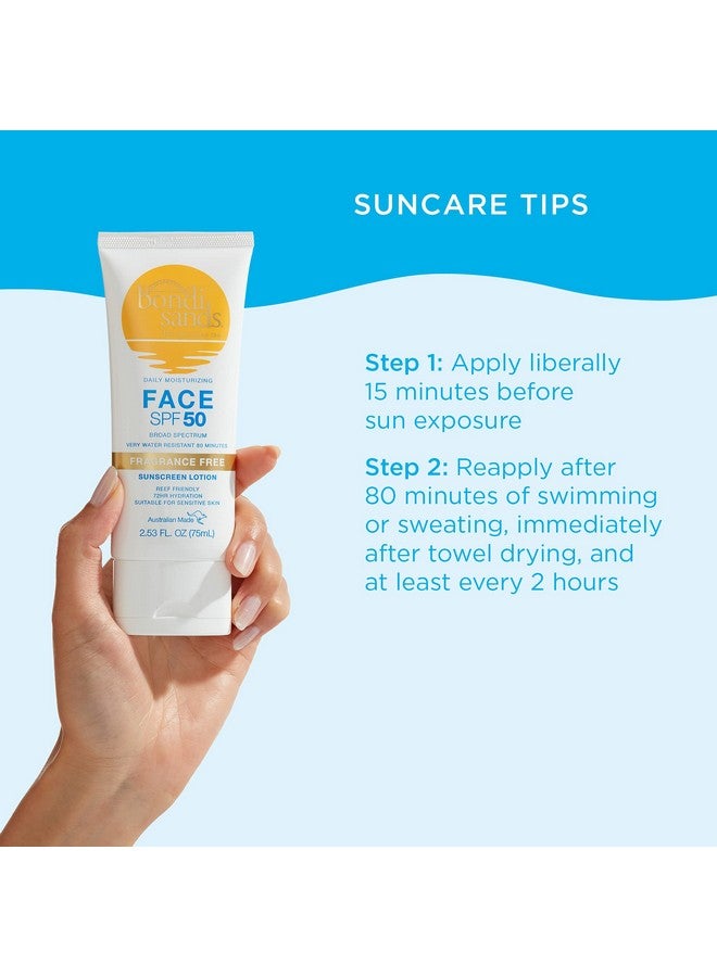 Fragrance Free Daily Sunscreen Face Lotion Spf 50 Hydrating Uva + Uvb Protection Nongreasy Gentle Water Resistant 2.53 Oz75 Ml