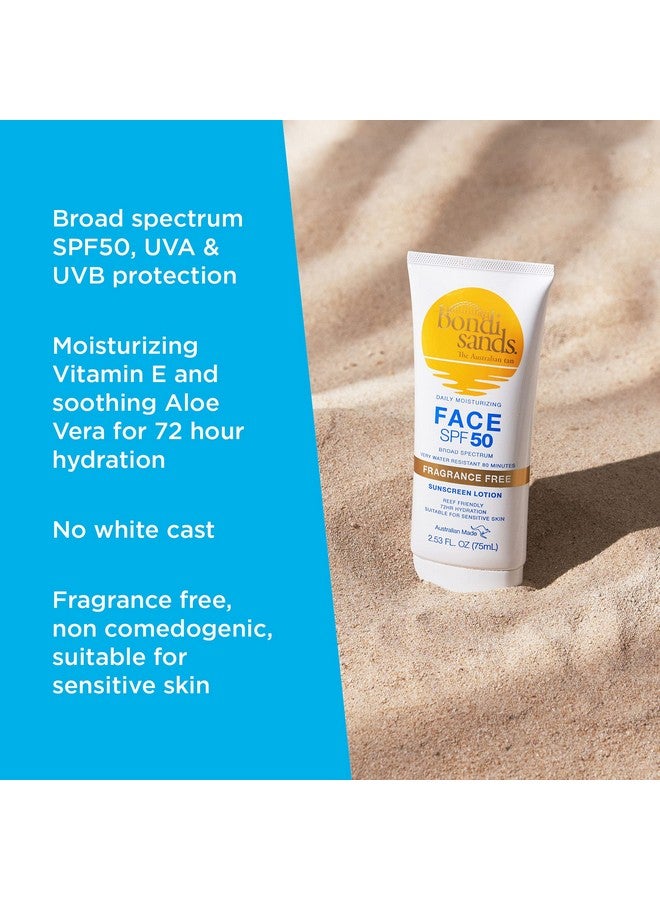 Fragrance Free Daily Sunscreen Face Lotion Spf 50 Hydrating Uva + Uvb Protection Nongreasy Gentle Water Resistant 2.53 Oz75 Ml