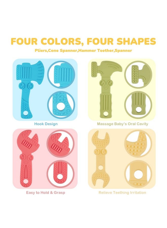 Baby Teething Toys For Babies 06 Months 612 Months Bpa Free Silicone Baby Molar Teether Chew Toys Hammer Wrench Spanner Pliers For Boys Girls Softtextured Easy To Hold & Clean 4 Packs