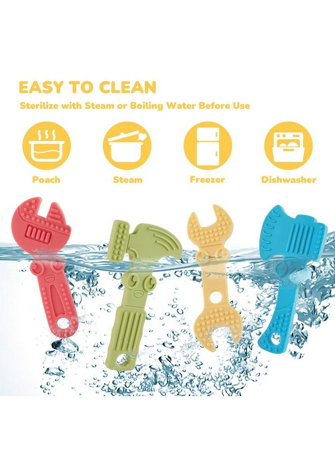 Baby Teething Toys For Babies 06 Months 612 Months Bpa Free Silicone Baby Molar Teether Chew Toys Hammer Wrench Spanner Pliers For Boys Girls Softtextured Easy To Hold & Clean 4 Packs
