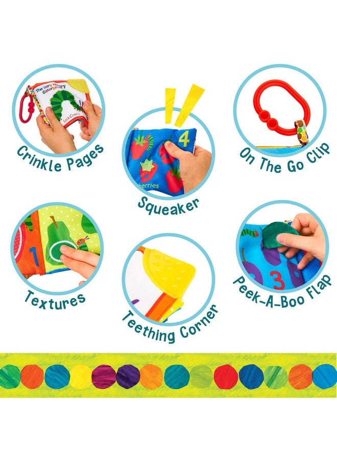 Let'S Count Soft Book World Of Eric Carle The Very Hungry Caterpillar Baby On The Go Clip Teething Crinkle Soft Sensory Book For Babies 5.25X5.25 Inch