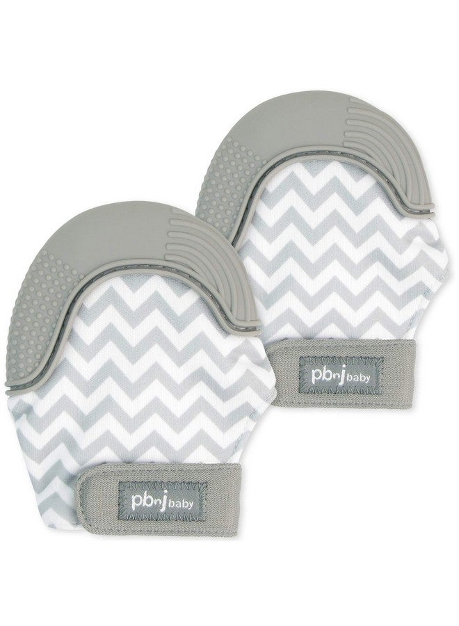 Silicone Infant Teething Mitten Teether Glove Mitt Toy Gray Chevron 2Pk