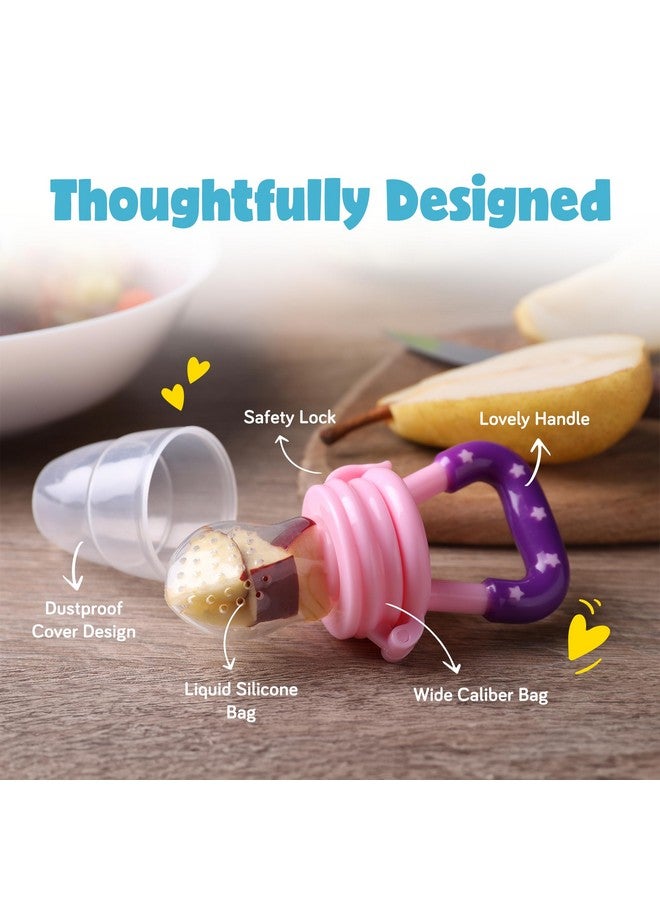 2In1 Fruit Feeder And Teething Toy Ultrasoft Silicone Teether For Baby Feeding And Teething Relief Includes 1 Pink And 1 Green Pacifiers For Babies