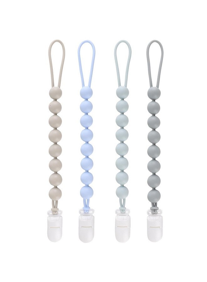 4Pack Silicone Pacifier Clips For Baby Boys And Girls With Onepiece Beads Flexible And Rustfree Holders For Teething Relief And Baby Essentials Safe For Newborns (Grey)