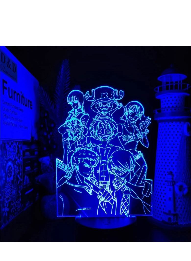Japan Anime One Piece Monkey D Luffy 3D LED Illusion Night Light 7 Colors Desk Lamp Home Bedroom Decor Child Birthday EID Kids Toys Group 7 Luffy Zoro Nami Usopp Nico Robin Chopper Sanji Nami