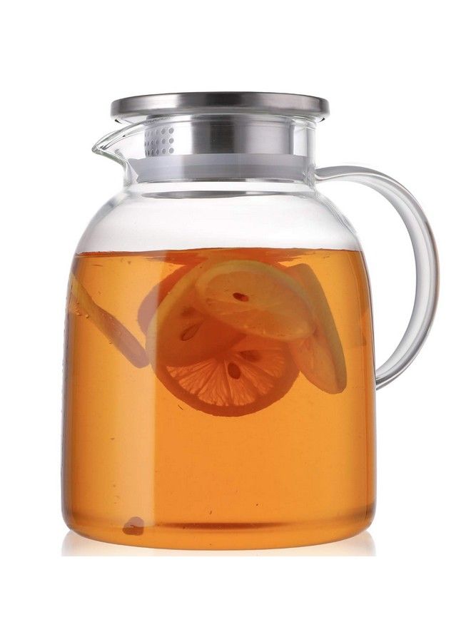 2 Liter 68 Ounces Glass Pitcher With Lid Large Heat Resistant Glass Beverage Pitcher Glass Water Pitcher With Lid And Handle Carafe For Iced Tea Wine Coffee Milk And Juice Beverage