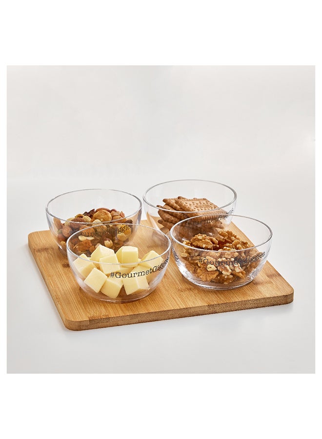 Urban 4-Part Appetizer Set with Bamboo Stand 23.7x14x23.7 cm