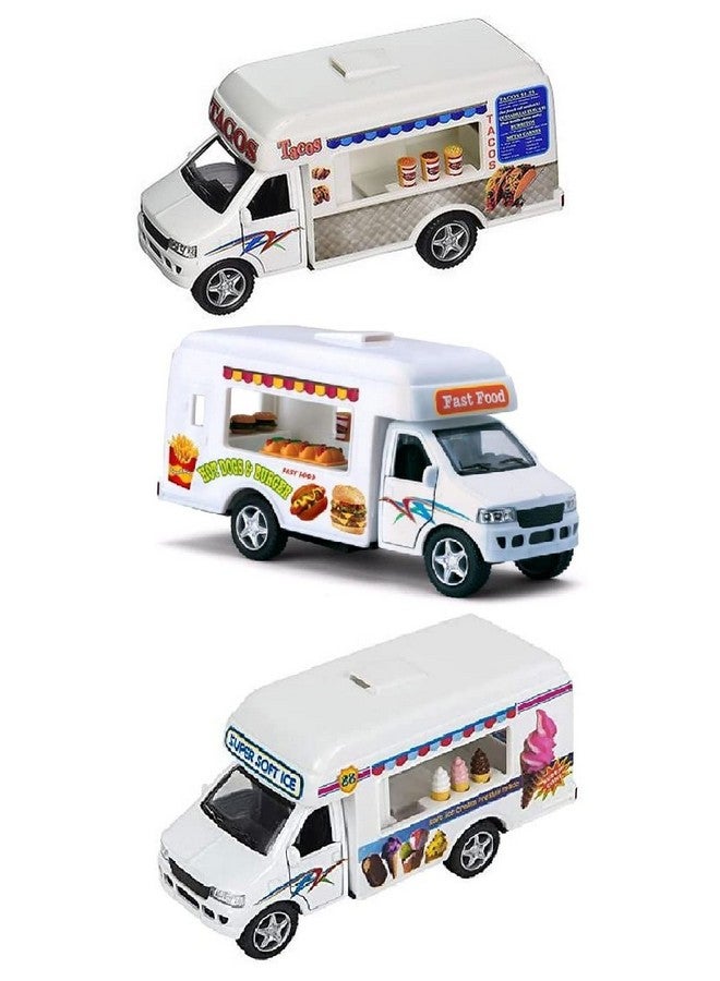 Set Of 3 Food Truck Ice Cream Fast Food Tacos Pull Back Action