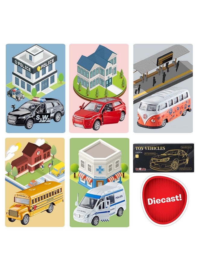 Diecast Metal Toy Cars Set Of 5 Openable Doors Pull Back Car Gift Pack For Kids (Official Car)