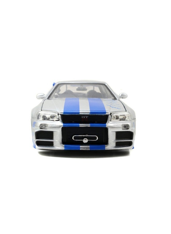 Jada Toys Fast & Furious Brian’S 2002 Nissan Skyline R34 Diecast Car 124 Scale Silver & Blue