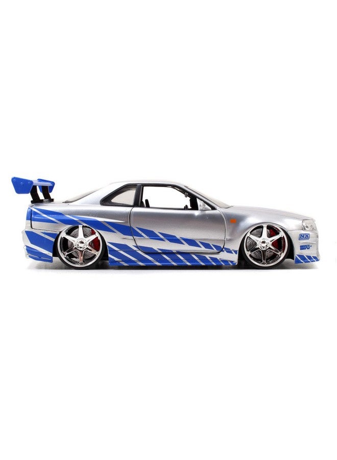 Jada Toys Fast & Furious Brian’S 2002 Nissan Skyline R34 Diecast Car 124 Scale Silver & Blue