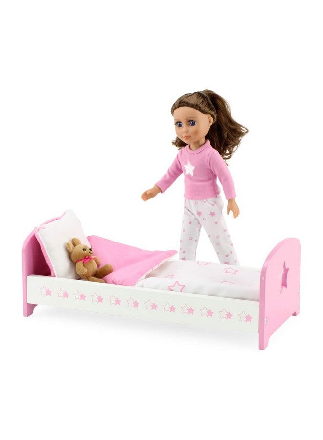 Pink And White 14Inch Doll Bed Gift Set Includes Bedding And Matching 14