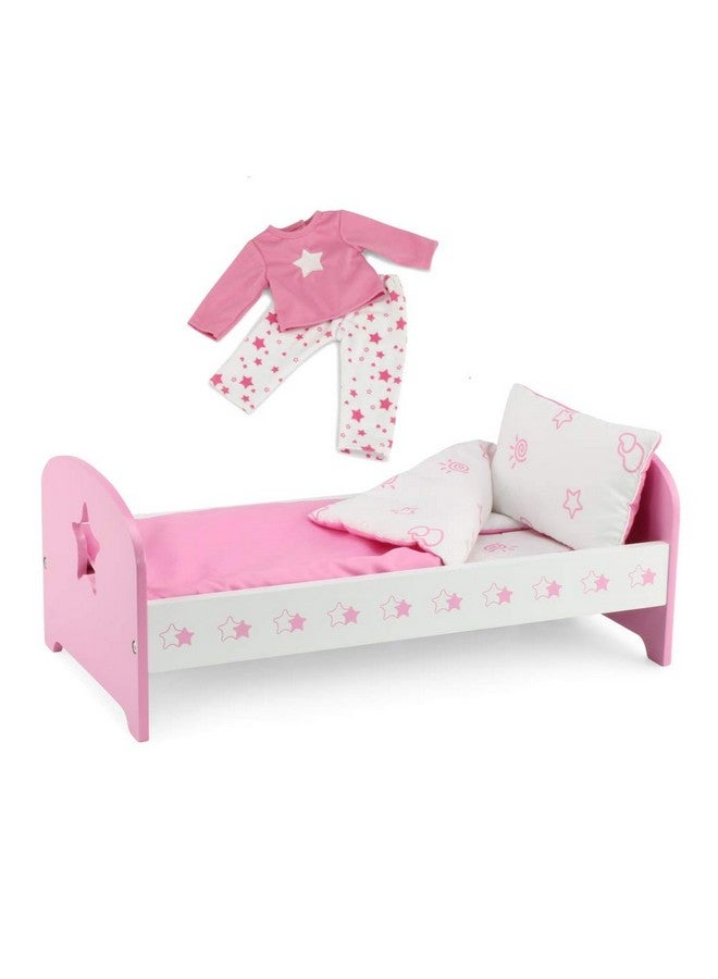 Pink And White 14Inch Doll Bed Gift Set Includes Bedding And Matching 14