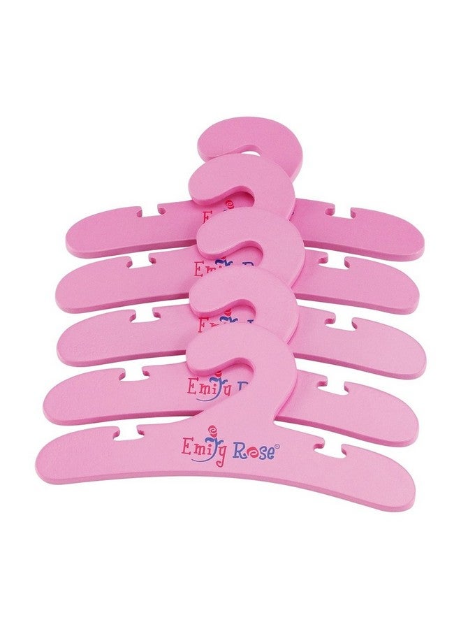18Inch Doll Value 5 Pack Pink Wooden Doll Clothes Hangers For Closets Armoires Wardrobes ; Fits 16