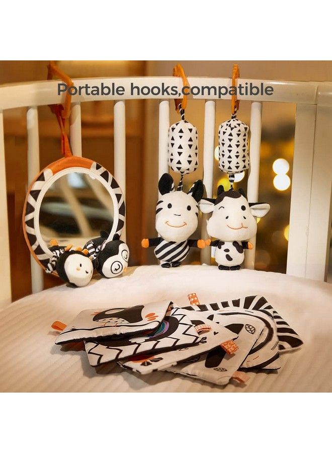 Baby Toys Gift Set Black And White Tummy Time Mirror Plush Rattles Rings And Crinkle Soft Cloth Book Flashcard Car Seat Stroller Hanging Toy For 0 3 6 9 12 Months Newborn Infant Toddler