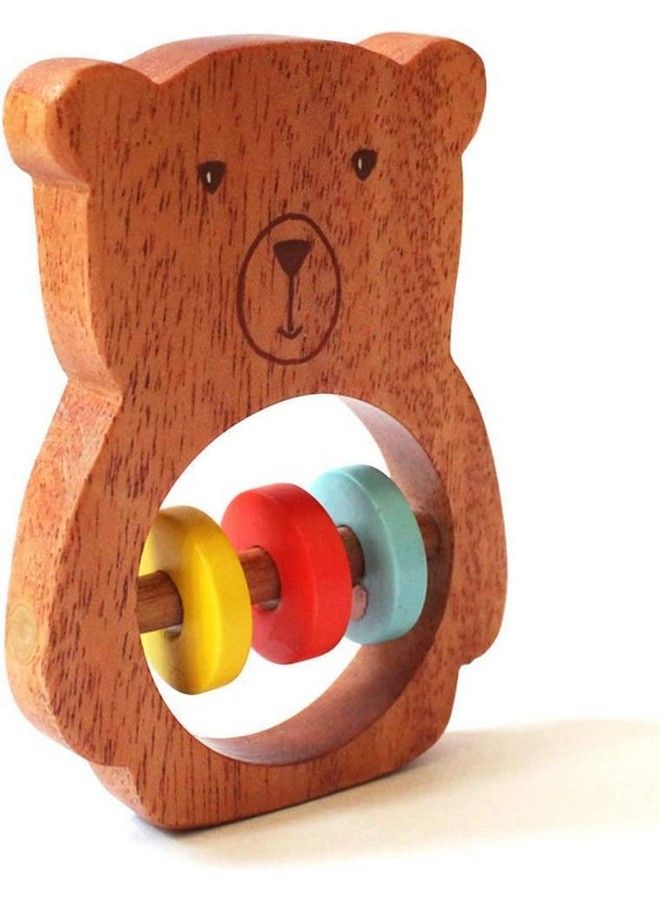 Handmade Wooden Bear Rattle Animal Shaped Wooden Baby Rattle And Teething Toy Natural Wood And Beeswax Sealerages 6Mo+ Multicolor