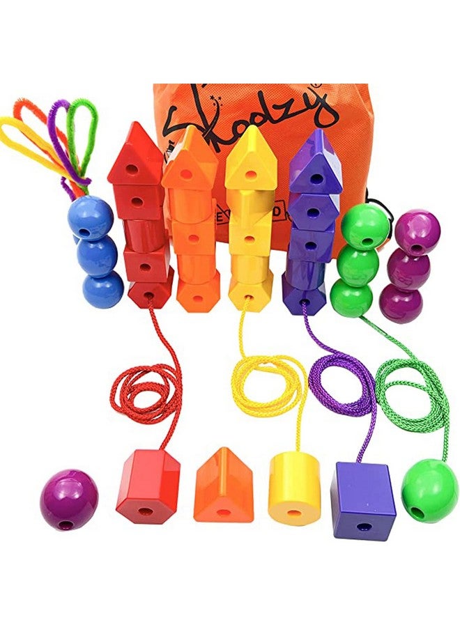 Jumbo Lacing Beads 41 Piece Set Autism Fine Motor Skills Montessori Toys 36 String Beads 4 Strings Travel Bag Preschool Activities Ebook Set