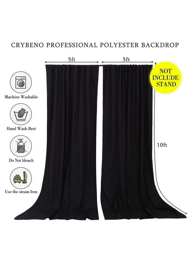 Black Backdrop Curtains 2 Panels 5Ft X 10Ft Polyester Photo Backdrop Drapes For Wedding Party Stage Birthday Decorations