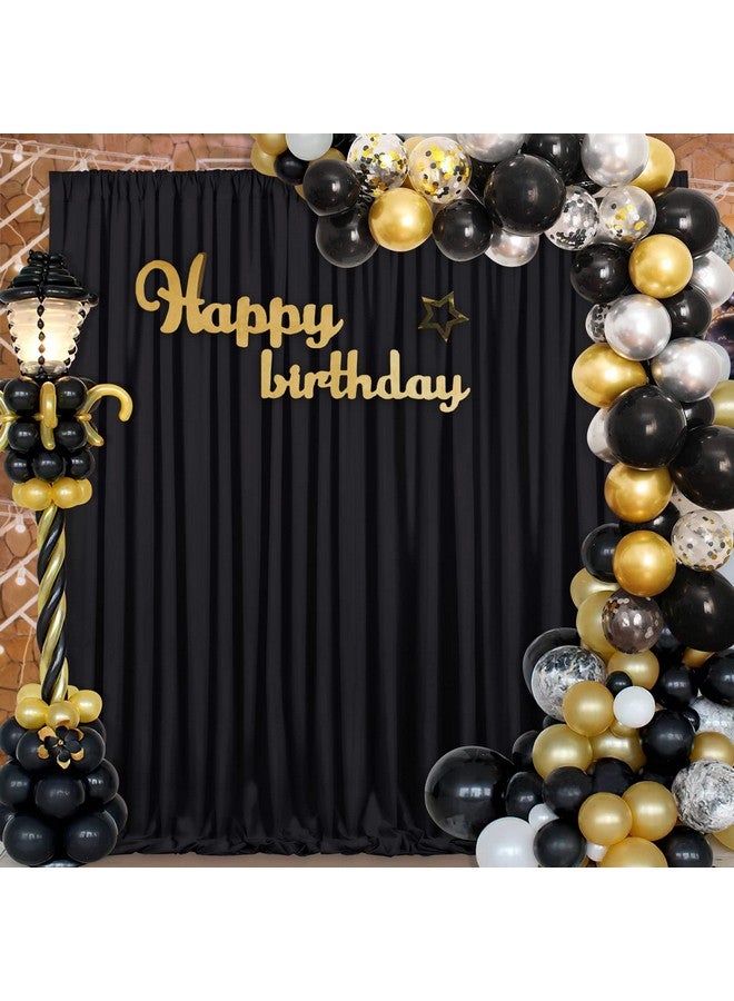 Black Backdrop Curtains 2 Panels 5Ft X 10Ft Polyester Photo Backdrop Drapes For Wedding Party Stage Birthday Decorations