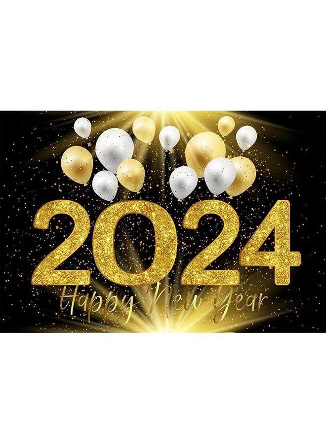 10X6.5Ft Happy New Year Photography Backdrop Golden Confettis 2024 White And Golden Balloon Lights Background For New Year Festival Family Holiday Party Photo Decorations Booth Banner Props