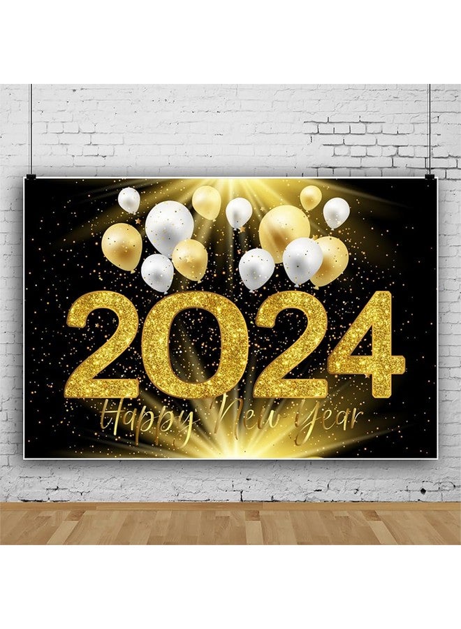 10X6.5Ft Happy New Year Photography Backdrop Golden Confettis 2024 White And Golden Balloon Lights Background For New Year Festival Family Holiday Party Photo Decorations Booth Banner Props