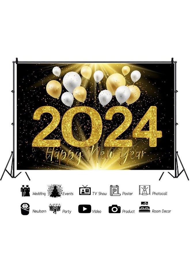 10X6.5Ft Happy New Year Photography Backdrop Golden Confettis 2024 White And Golden Balloon Lights Background For New Year Festival Family Holiday Party Photo Decorations Booth Banner Props