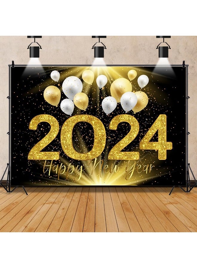 10X6.5Ft Happy New Year Photography Backdrop Golden Confettis 2024 White And Golden Balloon Lights Background For New Year Festival Family Holiday Party Photo Decorations Booth Banner Props