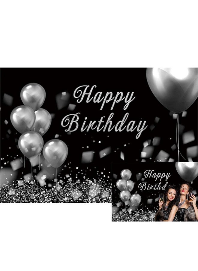 10X6.5Ft Happy Birthday Photography Background Diamond Shiny Glitter Silver White And Black Balloons Backdrop Birthday Ceremony Decoration White Black Birthday Party Supplies Adult Photo Prop