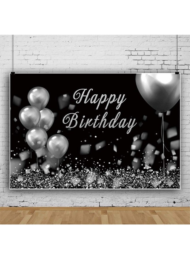 10X6.5Ft Happy Birthday Photography Background Diamond Shiny Glitter Silver White And Black Balloons Backdrop Birthday Ceremony Decoration White Black Birthday Party Supplies Adult Photo Prop