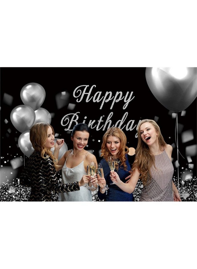 10X6.5Ft Happy Birthday Photography Background Diamond Shiny Glitter Silver White And Black Balloons Backdrop Birthday Ceremony Decoration White Black Birthday Party Supplies Adult Photo Prop