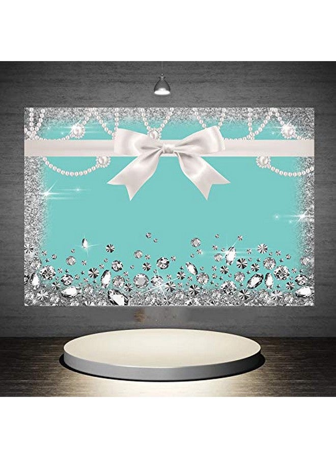 Breakfast Blue Bowknot Birthday Party Photography Backdrop Sweet 16 Turquoise Diamond Bow Glitter Photo Background 5X3Ft Vinyl Bridal Shower Wedding Party Banner Supplies Backdrops Studio Props