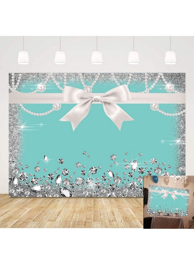 Breakfast Blue Bowknot Birthday Party Photography Backdrop Sweet 16 Turquoise Diamond Bow Glitter Photo Background 5X3Ft Vinyl Bridal Shower Wedding Party Banner Supplies Backdrops Studio Props