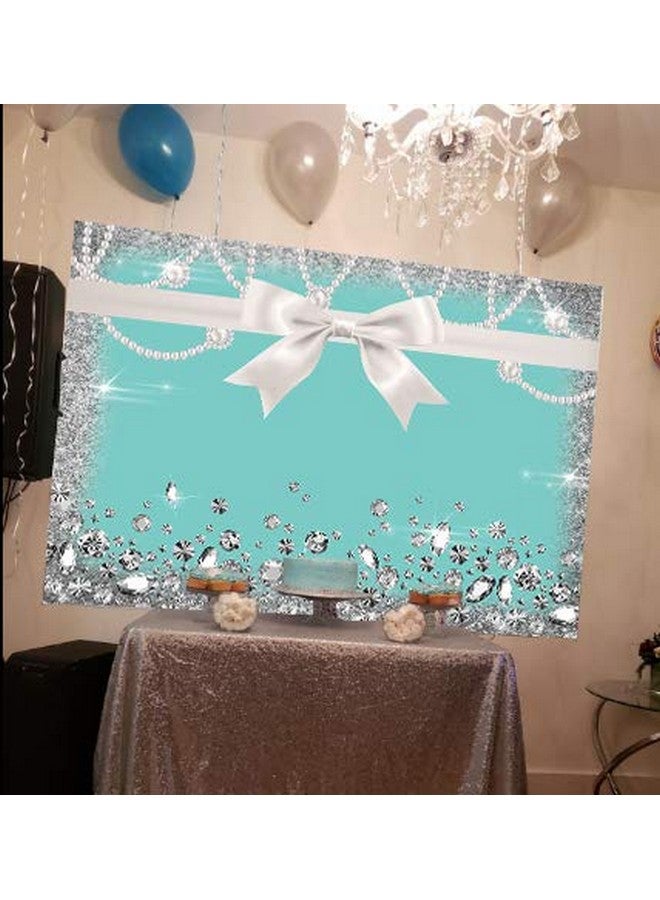 Breakfast Blue Bowknot Birthday Party Photography Backdrop Sweet 16 Turquoise Diamond Bow Glitter Photo Background 5X3Ft Vinyl Bridal Shower Wedding Party Banner Supplies Backdrops Studio Props