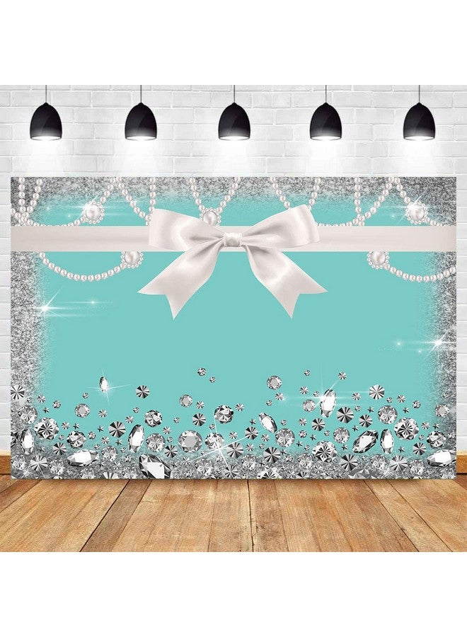 Breakfast Blue Bowknot Birthday Party Photography Backdrop Sweet 16 Turquoise Diamond Bow Glitter Photo Background 5X3Ft Vinyl Bridal Shower Wedding Party Banner Supplies Backdrops Studio Props